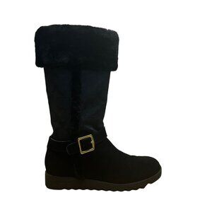 Coach Women’s Black Suede & Faux Fur Mid-Calf Buckle Detail DeeAnn Boots Size 6B